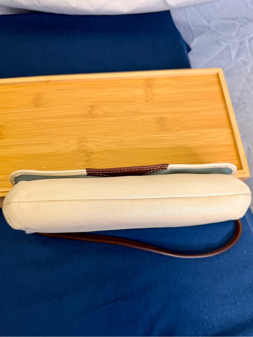 COACH Chalk Ivory Cream Brown Pleated Leather Baguette Demi Shoulder Bag - Picture 4 of 10
